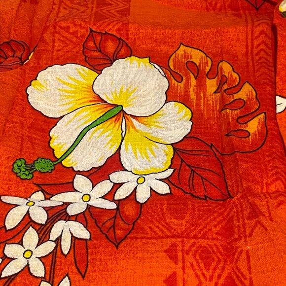 Vintage Royal Hawaiian Shirt Mens floral orange button up 60s 70s - Picture 8 of 8